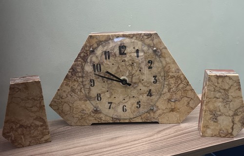 Antique marble clock and - antique,