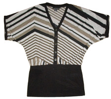Frank Lyman black brown diagonal strip wide short sleeve top size 10