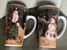Christmas Mugs Pair Santa & Snowman Christmas Hot Chocolate Mugs Ceramic Xmas