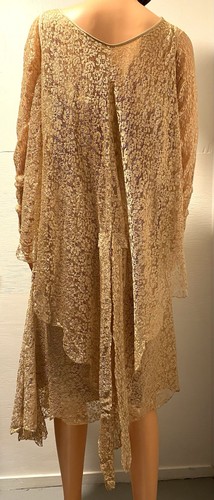 Vintage gold lace caped dress - caped,