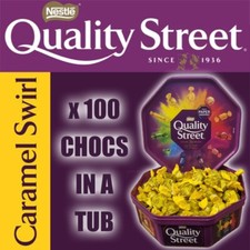 100 CARAMEL SWIRLS Chocs Quality Street In Tub Xmas Birthday Present Tin Nestle