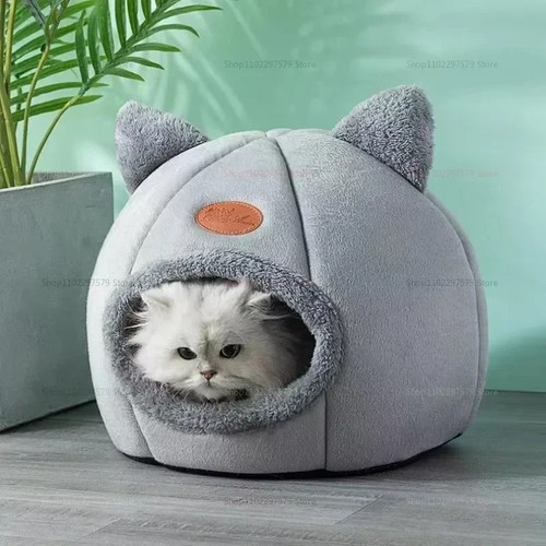 Warm plush cat - plush, cave