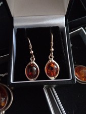 925 Sterling Silver Baltic Amber Drop Earrings Vintage