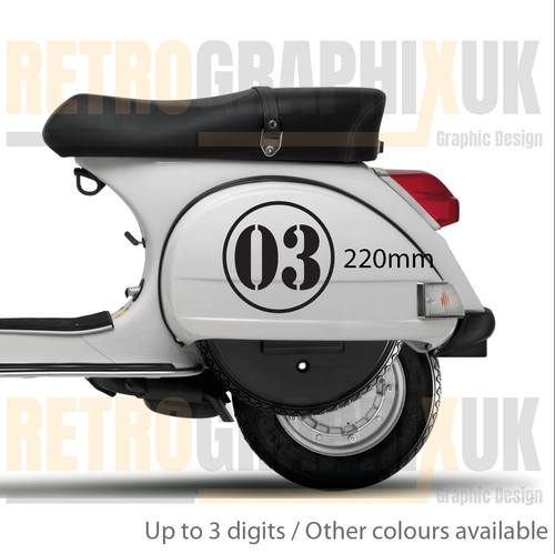 Race numbers vespa side - side, panel