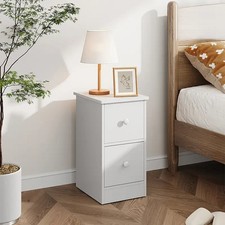 Slim Wood Bedside Table Bedroom Nightstand with Shelf & Drawer, Narrow Cabinet