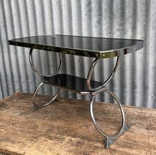 Vintage Tubular Steel Chrome & Black Coffee Table PEL Style 1930s Art Deco
