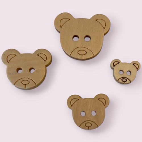 Buttons teddy bear head wooden - bear,