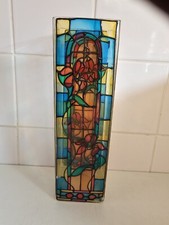 Vintage Tiffany Style Stained Glass  Floral Vase 