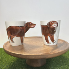 2 x Labrador Mugs Cup Pen Pot Pair Dog Puppy Novelty Brown Pair Gift Boxed