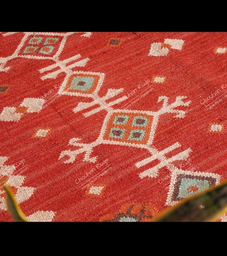 Wool and jute rug dhurrie - wool,