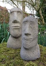 🇬🇧STONE GARDEN PAIR OF MOAI EASTER ISLAND HEAD TIKI ORNAMENTS STATUES🗿🗿🌿