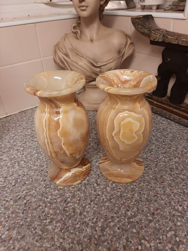 Large pair vintage onyx vases - large,