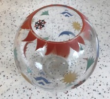 Vintage 80s Glass Globe Base Decorative Stencil Spray Painted Symbols Fish Bowl 