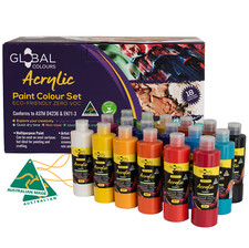 Global Colours Acrylic Paint Set 18 x 250ml Bottles Non-Toxic Made in Australia