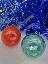 Vintage Set of 2 Mosaic Diorama Baubles Christmas Shatterproof Plastic Ornaments