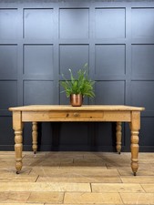 Vintage Pine Farmhouse Kitchen Table Turned Legs Drawer Rustic Dining 