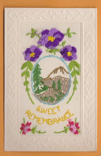 Embroidered silk postcard - embroidered,