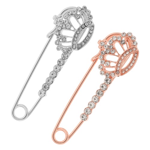 2pcs crystal crown brooch pin - crown,