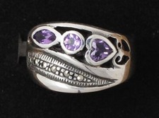 Sterling Silver Purple Amethyst Heart & Marcasite Band Ring 925 BNIB UK L
