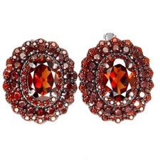 Silver Earrings Garnet Genuine