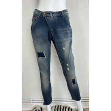 R13 distressed X-over jeans