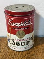 Vintage 1998 Campbell’s Kids Condensed Chicken Noodle Soup Metal Tin Coin Bank
