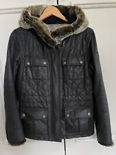Belstaff ladies crowford wax quilted black jacket with fur trim. Size UK 8