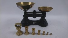 Vintage Brass Balance Scales with 8 Weights by Brasco Cast Iron Base Collectable