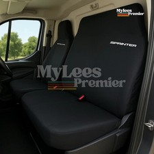 Mercedes Sprinter 2+1 Front Seat Covers – Black Heavy Duty Waterproof White Logo