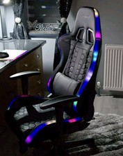 NEW TRUST RIZZA LED RGB LIGHTS PC GAMING OFFICE CHAIR BLACK