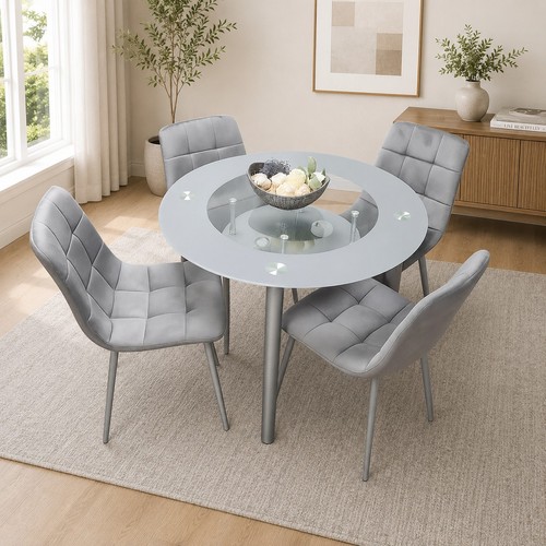 Grey round glass - round, dining