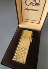 Vintage Cased Colibri of London Supertronic Gold Tone Battery Lighter Untested