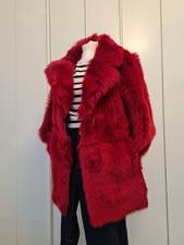 Prada Red Shearling Sheepskin Lamb Skin Fur Coat Winter Jacket IT42 UK10 UK12