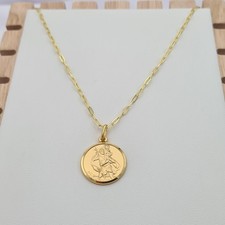Gold St Christopher Pendant & Flat Belcher Chain 18ct Gold on 925 Sterling Si...