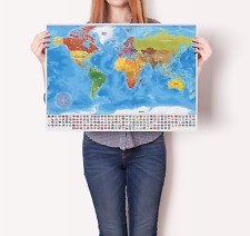 LAMINATED WORLD MAP POSTER EDUCATIONAL SCHOOL WALL ART FLAGS ATLAS A1 A2 A4