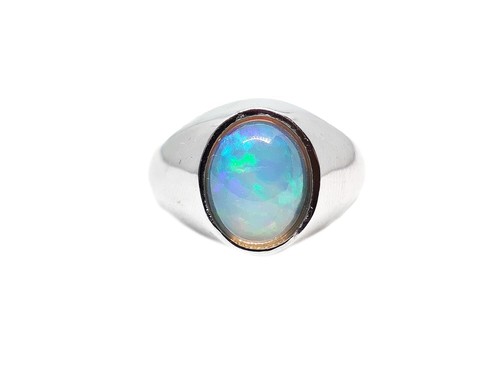 Opal mens ring - sterling, silver