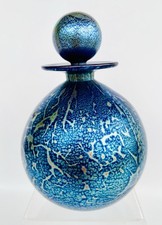 Michael Harris Isle of Wight Art Glass Azurene Perfume Bottle Iridescent Blue