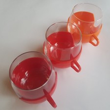 Modular tea glass vintage coffee cup mugs x3 red orange plastic stacking Holland
