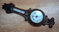 Antique Barometer / Thomas Wallis Holborn London / Carved Wood / Large / 72 cm