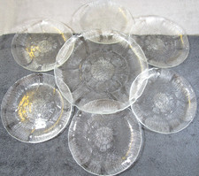 6 Lovely Vintage Arcoroc Fleur Floral Clear Glass Plates & Large Serving Plate