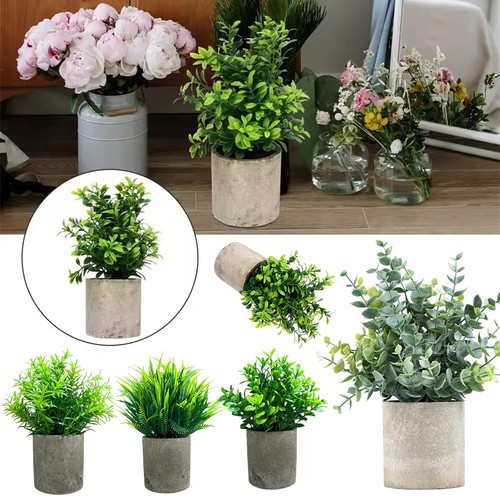 Pack green fake plants - fake, small