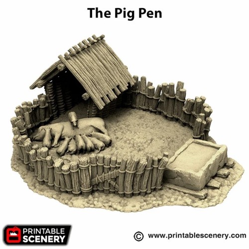 Pig pen with - pen, piglets