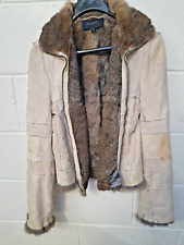 Burberry Rabbit Skin Leather Jacket White Real Fur Lined UK 8-10 EU 42 Italy