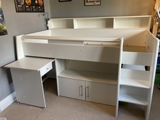 Mid Sleeper Cabin Bed White Single With Pull Out Desk  Shelving-Parisot Swan