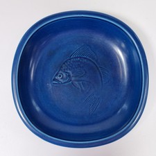 Nils Thorsson Aluminia Blue Glazed Bowl Fish Design 15.1cm