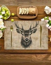 4 Stag Deer Head Printed Placemats Non Slip Table Mats 