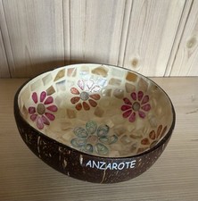Hand Crafted Pretty Lacquered Decorated Coconut Shell Snack Decorative Bowl Vgc