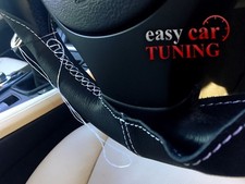 FOR VW GOLF MK4 IV 4 BLACK REAL GENUINE LEATHER STEERING WHEEL COVER WHITE ST