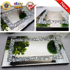 Crushed Crystal Diamante Mirrored Decorative Glass Tray Candle Holder Weding