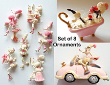 Unique set of 8 Novelty Pink Poodle Hanging Christmas Tree Ornaments
